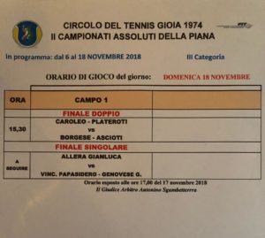 orari di gioco di domenica 18 novembre